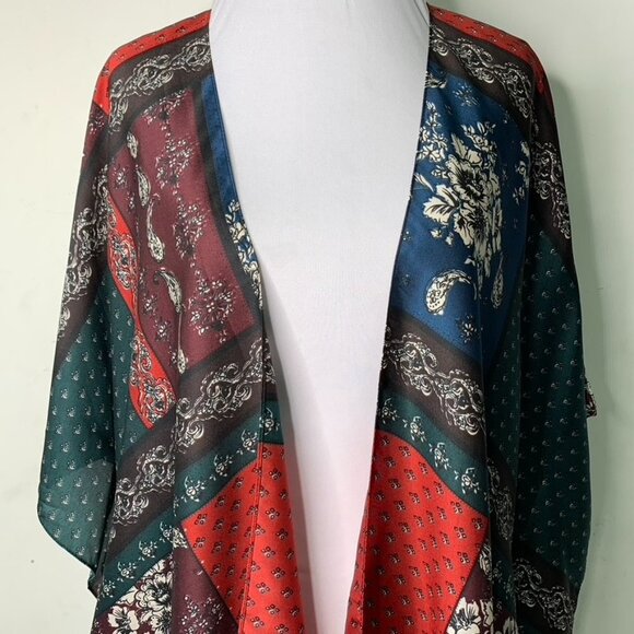 Free People Boho Mon Cheri Silky Patchwork Kimono One Size - Picture 3 of 14
